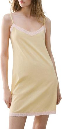 Mango Lace Trim Cotton Nightgown in Pastel Yellow at Nordstrom, Size Medium