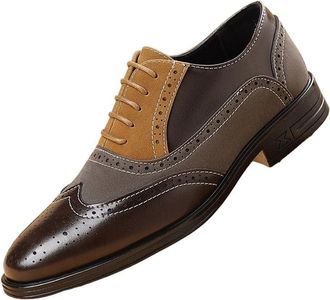 Generic Mens Two Tone Brogues Lace Up Dress Shoes British Vintage Style Embossed Design Business Casual Wedding Shoes Fashion for Young Men(Brown,10.5)