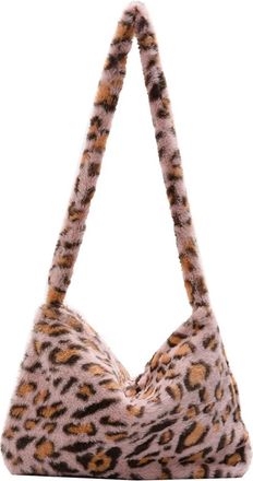 Generic Womens Plush Bags Women Plush Flower Pattern Shoulder Bags Elegant Female Underarm Fur Handbag Furry Fluffy Tote Design(Pink B)