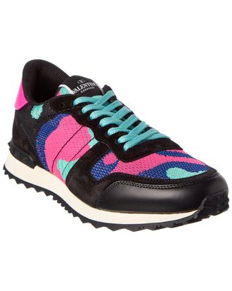Valentino Camo Knit & Suede Sneaker