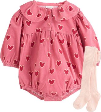 Next Heart Print Corduroy Bodysuit & Tights Set in Red at Nordstrom, Size 12-18M