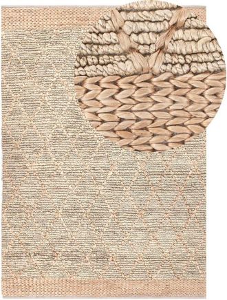 Beliani Tappeto Runner in iuta intrecciato a mano con motivo geometrico Boho Rustico 160 x 300 cm Corridoio Beige Tellikaya