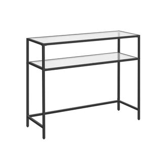 Calicosy Metal Console Table With 2 Tempered Glass Shelves, 90 Cm Wide - SELIA in Black