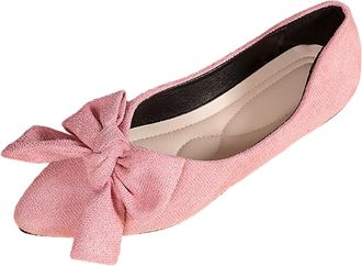 Generic Womens Flats Casual Pointed Toe Dressy Shoes Bow Solid Color Classic Lightweight Comfortable Slip On Walking Shoes Work Shopping Pink