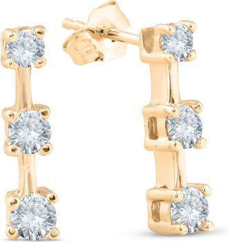 Pompeii3 1ct Three Stone Diamond Earrings 14K Yellow Gold