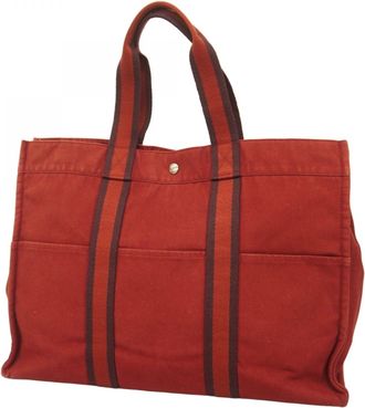Herm&egrave;s Red Color Canvas Tote Bag (Pre-Owned)