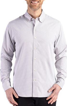 Cutter & Buck Skyline Epic Confidence Check Stretch Button-Down Shirt in Concrete/white at Nordstrom, Size 3Xlt