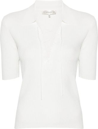 Frame Denim lace-up ribbed top - women - Viscose/Polyester - S - White
