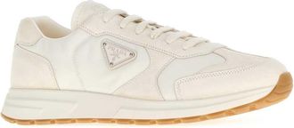 Prada Mens White Re-Nylon And Suede Sneakers Avorio