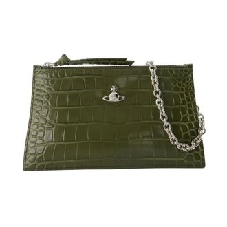Vivienne Westwood Kleine Platte Rits Clutch - Dames - Tassen - Groen - Maat: ONE Size
