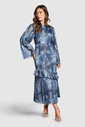 Coast Flare Sleeve Animal Print Midi Dress in Blue at Nordstrom, Size 12