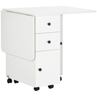 HOMCOM Folding Dining Table - Drop Leaf Table With Storage Drawers White | TJ Hughes