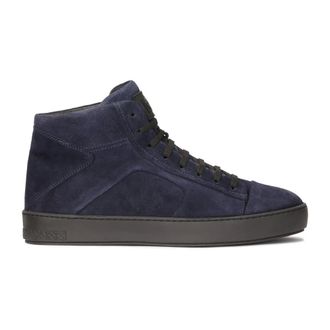 Kazar Schoenen, Heren, Blauw, 46 EU, Suède, Donkerblauwe sneakers met hoge vetersluiting
