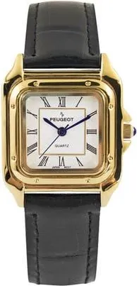 Peugeot Slim Leather Tank Watch- 36MM in Gold Black at Nordstrom
