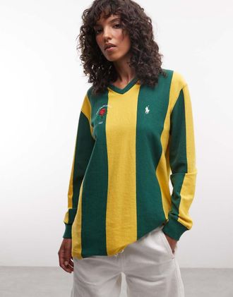 Polo Ralph Lauren Top stile rugby verde a righe verticali