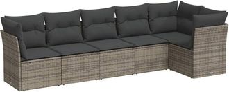 vidaXL Vidaxl - 6 Piece Garden Sofa Set with Cushions Grey Poly Rattan