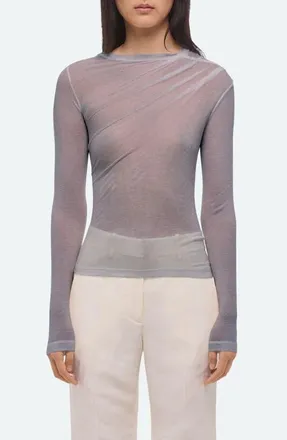 Helmut Lang Twist Long Sleeve Sheer Top in Dark Grey at Nordstrom, Size X-Small