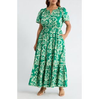 Sugarlips Floral Print Smocked Waist Maxi Dress in Kelly-Cream at Nordstrom, Size 1 X