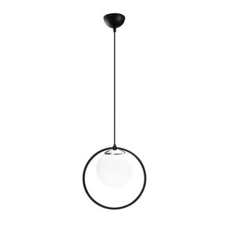 Wonderlamp L&aacute;mpara colgante negro en forma de aro con esfera de cristal opal