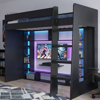 N&ouml;a & Nani Leo High Sleeper Cabin Bed Gaming Den with Storage in Black | Size: Single