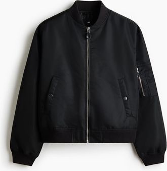 H&M Padded Nylon Bomber Jacket in Black at Nordstrom, Size Xxx-Large