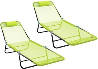 vidaXL Vidaxl - Tumbona Plegable 2 Pcs Verde 182 X 55 X 85.5cm Textileno