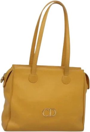 Dior Pre-owned Shoulder Bags, female, Yellow, Size: ONE SIZE Pre-owned Leather Tote Bag