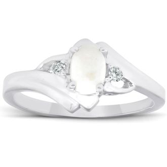 Pompeii3 3/8ct Oval Opal Diamond Ring 14K White Gold Size Selectable