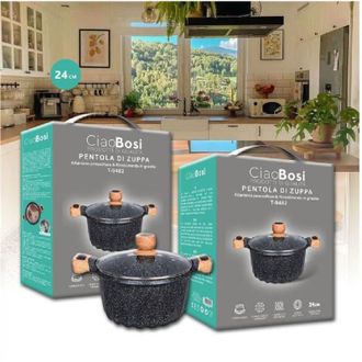 Trade Shop Trade Shop - Pentola Tegame Per Zuppa Rivestito In Granito Con Coperchio Vetro 24 Cm T-9482