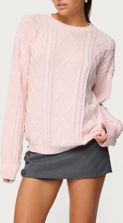 Edikted Jessy Oversize Cotton Cable Stitch Sweater in Light-Pink at Nordstrom, Size X-Small