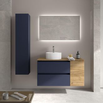 Cygnus Bath Salgar - Mueble Ba&ntilde;o Bequia 100cm Y Coqueta Y Lavabo Azul / Roble 100x45x56