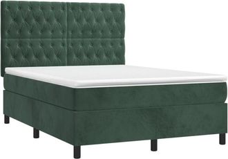 vidaXL Vidaxl - Cama Box Spring Colch&oacute;n Y Led Terciopelo Verde Oscuro 140x190cm