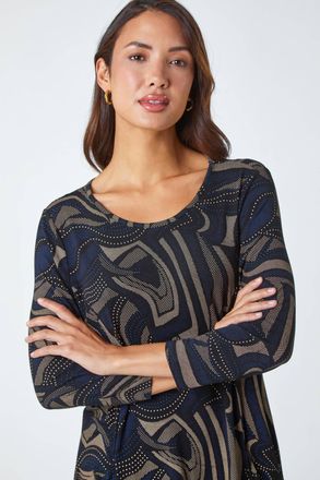 Roman Swirl Print Hanky Hem Stretch Top