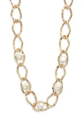 Nordstrom Embedded Faux Pearl Chain Necklace in White- Gold at Nordstrom