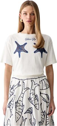 Farm Rio T-shirt met Sterrenvis-uitsnijding - Dames - T-shirts - Wit - L - Katoen - Tops
