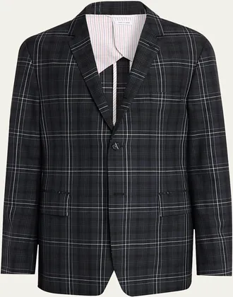 Thom Browne Mens Wool Windowpane Plaid Sport Coat