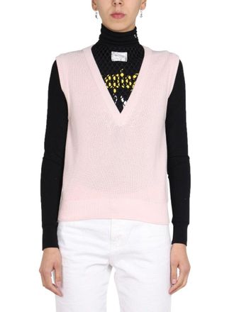 Raf Simons V-Neck Knitted Vest With Ribbed Texture