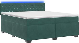 vidaXL Cama Con Base Tapizada, Colch&oacute;n Y Luz Led Verde Oscuro Vidaxl