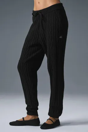 Alo | Cable Knit Winter Bliss Pants in Black, Size: Medium