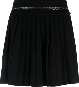 GCDS Bling pleated miniskirt - women - Polyamide/Polyester/Viscose - M - Black