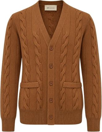 Ami Kabelgebreide V-hals Cardigan - Heren - Vesten - Bruin - M - Wol - Truien & Vesten