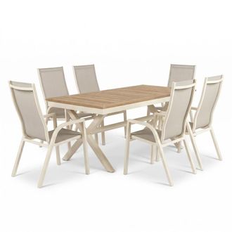 ED&Egrave;N JARD&Iacute; Conjunto de jard&iacute;n con mesa extensible y sillas Blanco envejecido