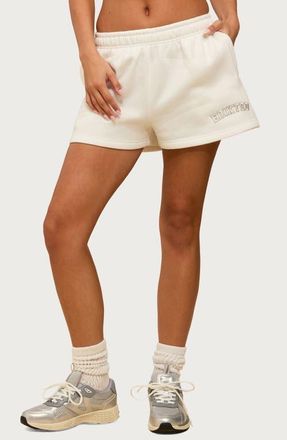 Edikted Fleece Logo Sweat Shorts in White at Nordstrom, Size X-Small