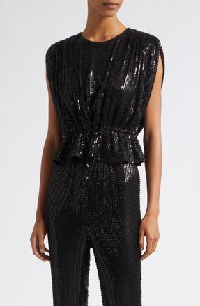 Toccin Talon Strong Shoulder Sequin Top in Jet at Nordstrom, Size 00