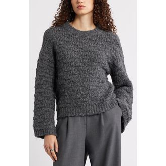 Nordstrom Open Stitch Crewneck Sweater in Grey Dark Charcoal Heather at Nordstrom Rack, Size Xx-Large