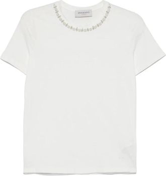 Ermanno Scervino Witte T-shirt met Kristallen - Dames - T-shirts - Wit - XS - Katoen - Tops