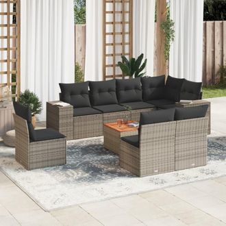 vidaXL Set De Muebles De Jard&iacute;n 9 Pzas Y Cojines Rat&aacute;n Sint&eacute;tico Gris Vidaxl