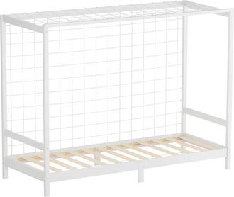 ML Design Ml-design - Cama Infantil con Portería de Fútbol 90 x 200 cm de Madera de Pino Color Blanco, Cuna Individual para Niño con Somier de Láminas y Red