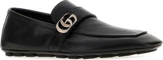 Gucci Mens Leather Moccasin With Gg Hardware Black Calf Skin