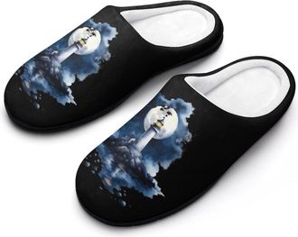 Generic Lighthouse Moon Ocean Cotton Womens Slip-on Slippers Winter Warm House Shoes with Rubber Sole for Home Office Hotel